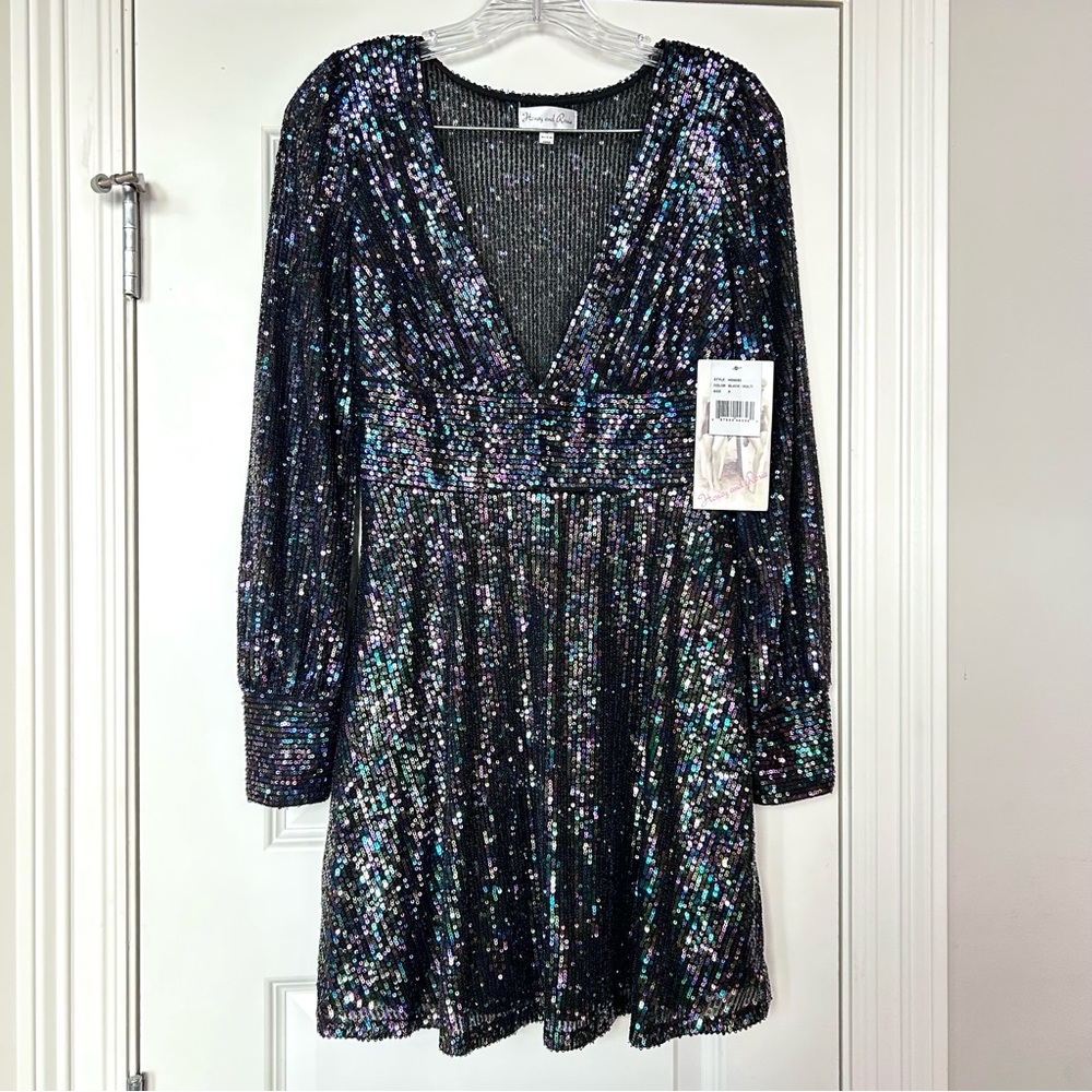 Honey and Rosie Rainbow Sequins Mini Dress Small